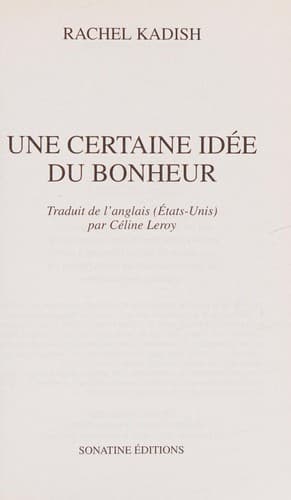 Tapa de Une certaine idée du bonheur