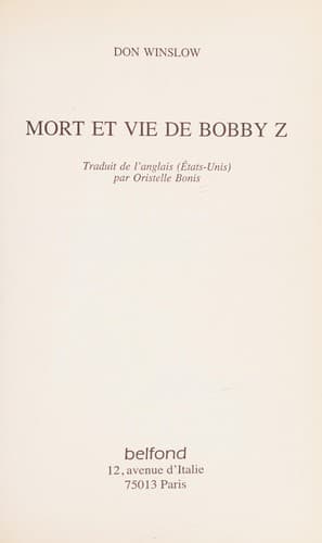 Tapa de Mort et vie de Bobby Z