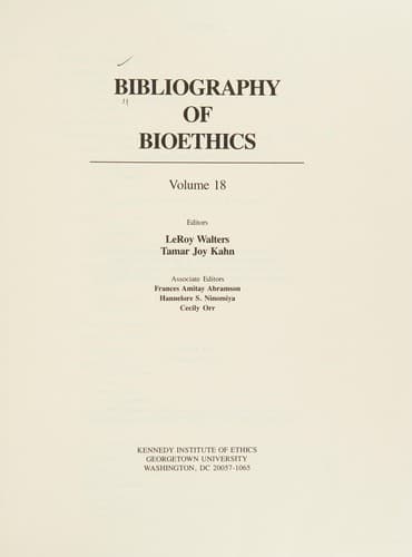 Tapa de Bibliography of Bioethics