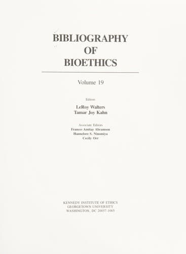 Tapa de Bibliography of Bioethics