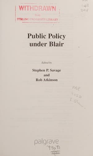 Tapa de Public policy under Blair