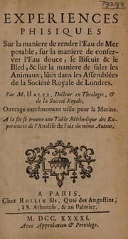 Tapa de Experiences phisiques sur la maniere de rendre l'eau de mer potable, sur la maniere de conserver l'eau douce, etc. A la fin se trouve une table méthodique des experiences de l'analise de l'air