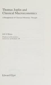 Tapa de Thomas Joplin and classical macroeconomics