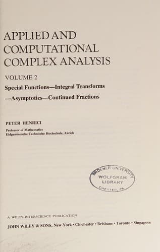 Tapa de Applied and Computational Complex Analysis (Pure & Applied Mathematics)