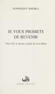 Tapa de Je vous promets de revenir