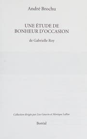Tapa de Une étude de Bonheur d'occasion de Gabrielle Roy