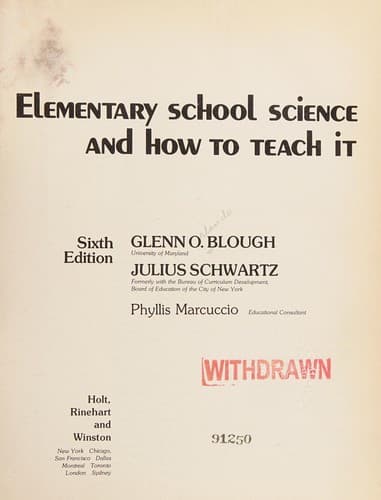 Tapa de Elementary school science and how to teach it