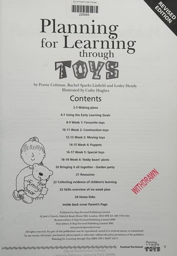 Tapa de Planning for learning through toys
