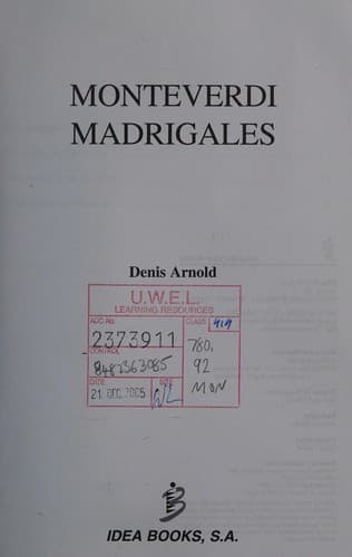 Tapa de Monteverdi madrigales