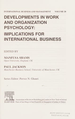 Tapa de Developments in work and organizational psychology