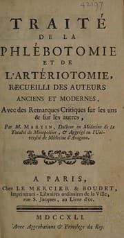 Tapa de Traité de la phlébotomie et de l'artériotomie, recueilli des auteurs anciens et modernes, avec des remarques critiques