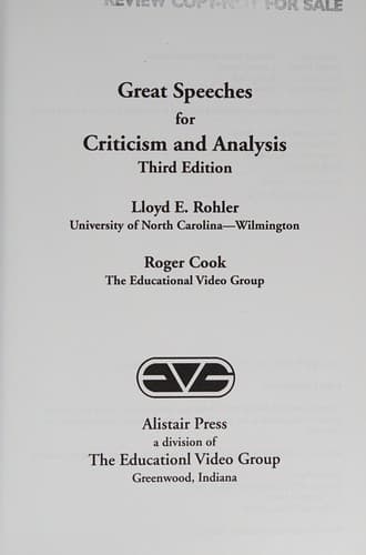 Tapa de Great speeches for criticism and analysis