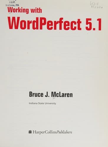 Tapa de Working with WordPerfect 5.1