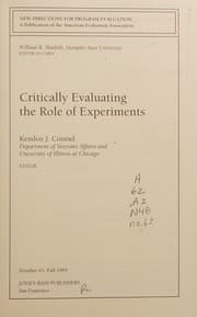 Tapa de Critically Evaluating the Role of Experiments (New Directions for Evaluation)