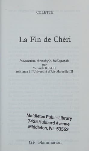 Tapa de La fin de Chéri