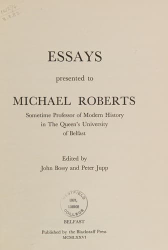 Tapa de Essays presented to Michael Roberts