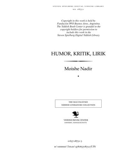 Tapa de Humor, ḳriṭiḳ, liriḳ