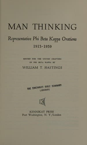 Tapa de Man thinking: representative Phi Beta Kappa orations, 1915-1959