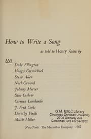Tapa de How to write a song, as told to Henry Kane by Duke Ellington [and others]