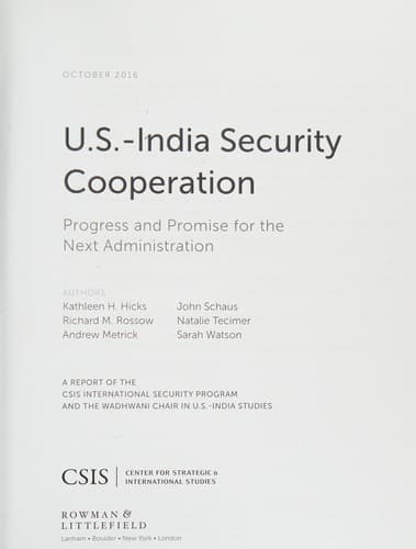 Tapa de U. S. -India Security Cooperation