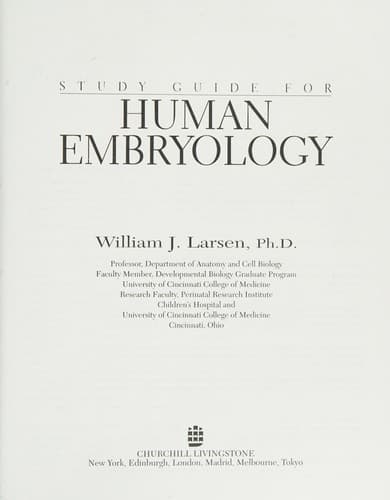 Tapa de Study guide for Human embryology