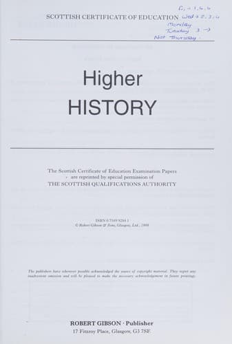 Tapa de Past Papers: Higher Grade History