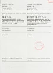 Tapa de Minutes of proceedings and evidence of Legislative Committee H on Bill C-26, an act to amend the public service employment act, the public service staff relations act and other acts in relation to the public service of Canada