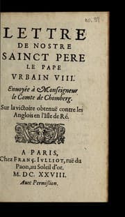 Tapa de Lettre de nostre sainct pere le pape Vrbain VIII, enuoye e a   Monseigneur le comte de Chomberg