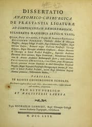 Tapa de Dissertatio anatomico-chirurgica de praestantia ligaturae ad compescendam haemorrhagiam, vulneratis majoribus artuum vasis