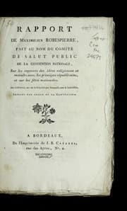 Tapa de Rapport de Maximilien Robespierre, fait au nom du Comite  de salut public de la Convention nationale, sur les rapports des ide es religieuses et morales avec les principes re publicains, et sur les fe tes nationales