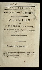 Tapa de Opinion de P.N. Perre e (de la Manche), sur la re solution relative a   la fourniture du papier pour le timbre