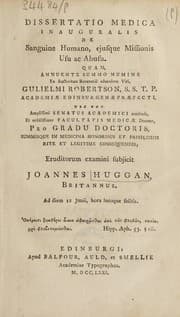 Tapa de Dissertatio medica inauguralis de sanguine humano, ejusque missionis usu ac abusu