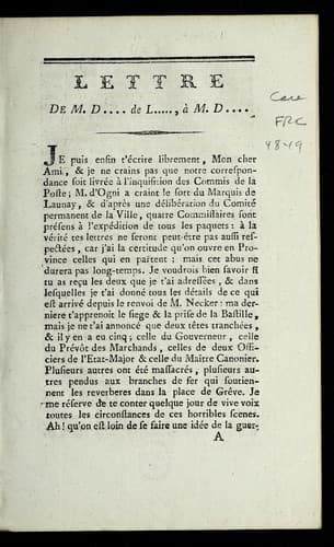 Tapa de Lettre de M. D.... de L.....