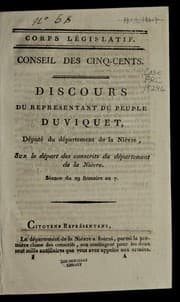 Tapa de Discours du repre sentant du peuple Duviquet, de pute  du de partement de la Nie  vre, sur le de part des conscrits du de partement de la Nie  vre