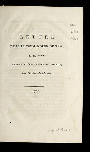 Tapa de Lettre de M. le commandeur T***