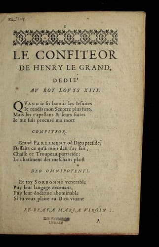 Tapa de Le confiteor de Henry le Grand, dedie  au roy Louys XIII