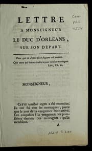 Tapa de Lettre a Monseigneur le Duc d'Orle ans, sur son de part