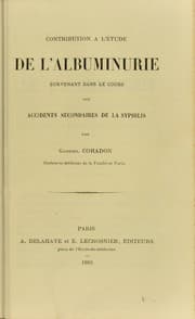 Tapa de Contribution a l ́©♭tude de l ́albuminurie survenant dans le cours des accidents secondaires de la syphilis