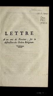 Tapa de Lettre a un ami de province, sur la destruction des ordres religieux