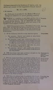 Tapa de An Ordinance to provide for the medical wants of immigrant labourers in certain planting districts