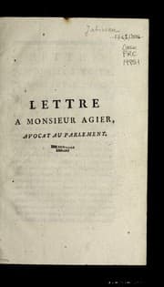 Tapa de Lettre a Monsieur Agier, avocat au Parlement