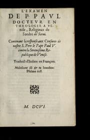 Tapa de L'examen de P. Pavl, doctevr en theologie a Venise