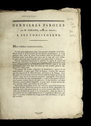 Tapa de Dernieres paroles de M. Ge rard, dans sa prison, a ses concitoyens