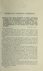 Tapa de Report of the chief inspector of safety appliances covering his investigation of an accident which occurred on the Southern Railway near Oyama, N.C., on March 31, 1913 ; accompanied by report of the engineer-physicist of the Bureau of Standards covering his investigation of the broken rail causing this accident
