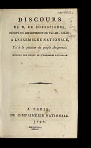 Tapa de Discours de M. de Robespierre, de pute  du de partement du Pas-de-Calais, a   l'Assemble e nationale, sur la pe tition du peuple Avignonois