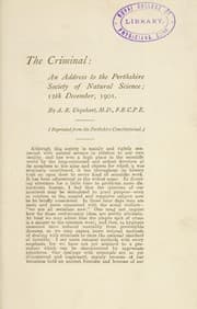 Tapa de The criminal : an address to the Perthshire Society of Natural Science ; 12th December, 1901