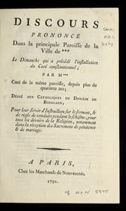 Tapa de Discours prononce  dans la principale paroisse de la ville de ***