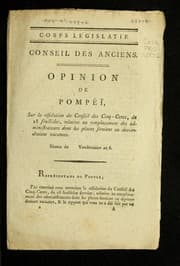 Tapa de Opinion de Pompe i , sur la re solution du Conseil des cinq-cents, du 28 fructidor, relative au remplacement des administrateurs dont les places seroient ou deviendroient vacantes
