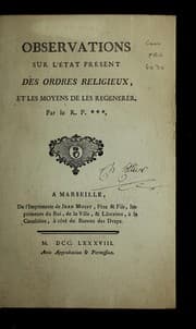 Tapa de Observations sur l'e tat pre sent des ordres religieux