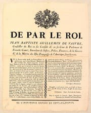 Tapa de De par le Roi. Jean-Baptiste Guillemin de Vaivre, conseiller du Roi et ses conseils & en sa cour de Parlement de Franche-Comté, intendant de justice, police, finances, de la guerre & de la Marine des Isles françaises de l'Amérique sous-le-vent
